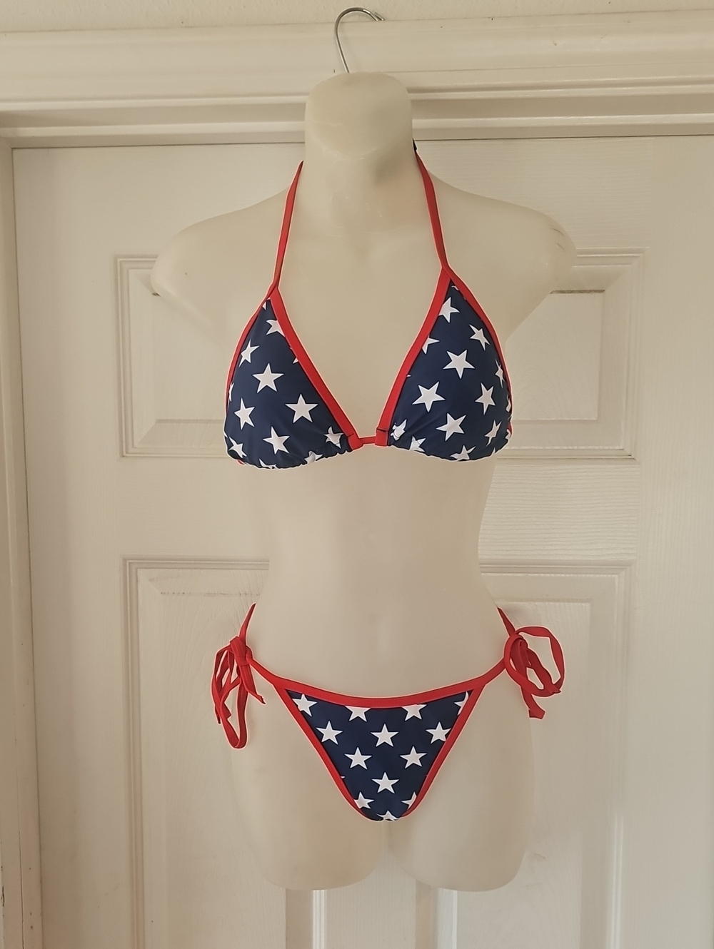 Navy Star Print Bikini with Red Trim